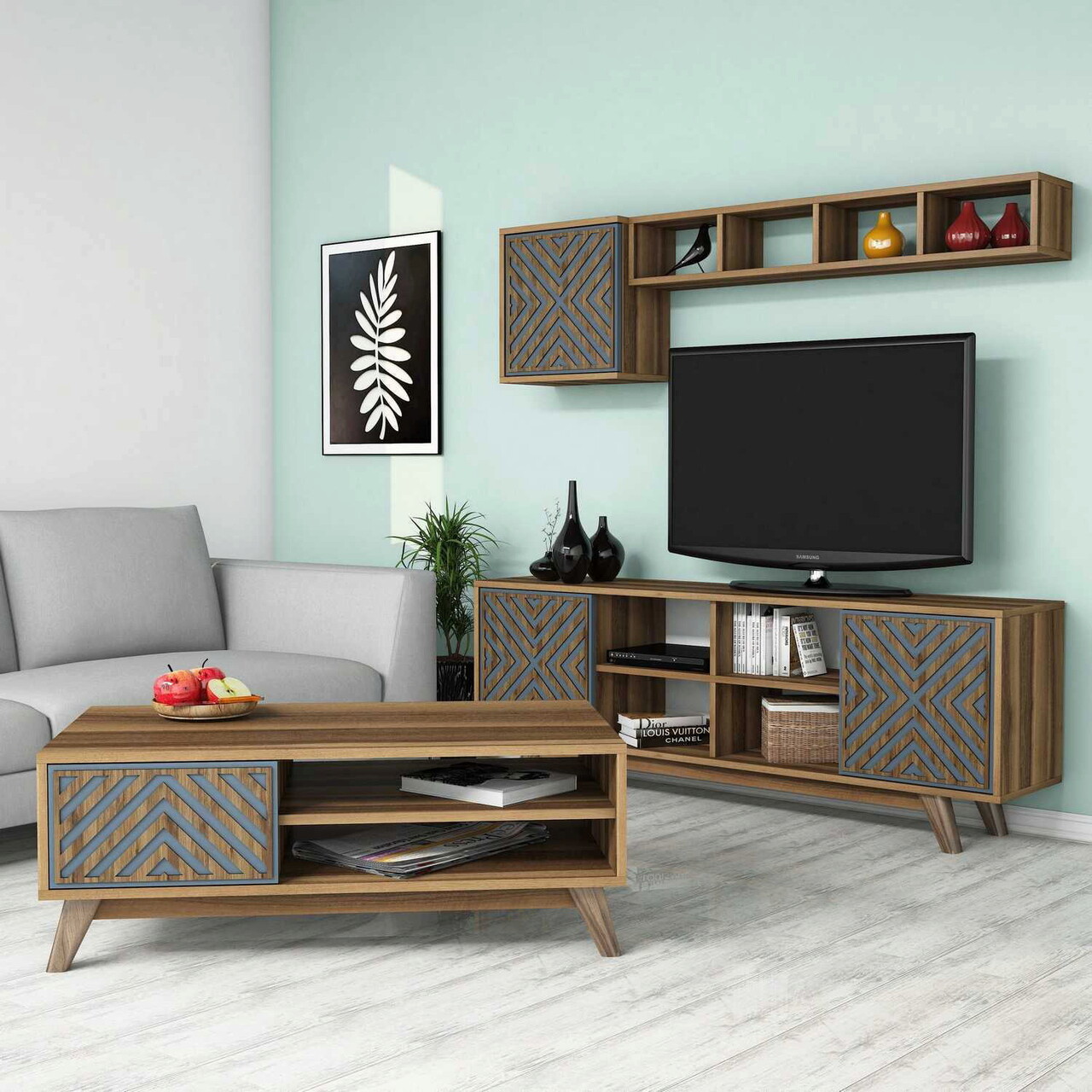 Set mobilier living, Hanah Home, Inci, Nuc / Albastru - imagine 6